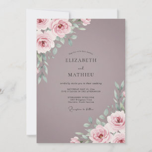 Dusty Mauve Rose Wedding Invitation