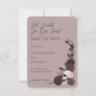 Dusty Mauve Skull and Rose Save the Date