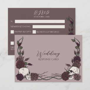 Dusty Mauve Skull and Rose Wedding RSVP Card