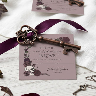 Dusty Mauve Skull Bottle Opener Wedding Favour Tag