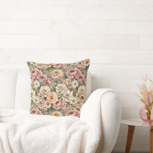 Dusty Mauve & White Roses Throw Pillow