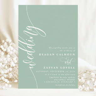 Dusty Mint Elegant Calligraphy Script Wedding Invitation