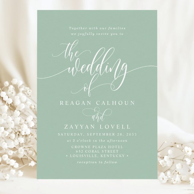 Dusty Mint Simple Modern Script Wedding Invitation (Creator Uploaded)