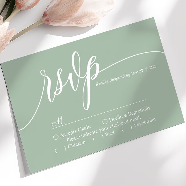 Dusty Mint Simple Script Wedding Carte RSVP (Créateur téléchargé)
