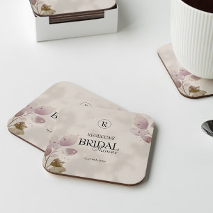 Dusty Muted Blush Pink Floral Bridal Shower Square Paper Coaster