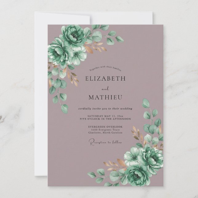 Dusty Muted Mauve Eucalyptus Wedding Invitation (Front)