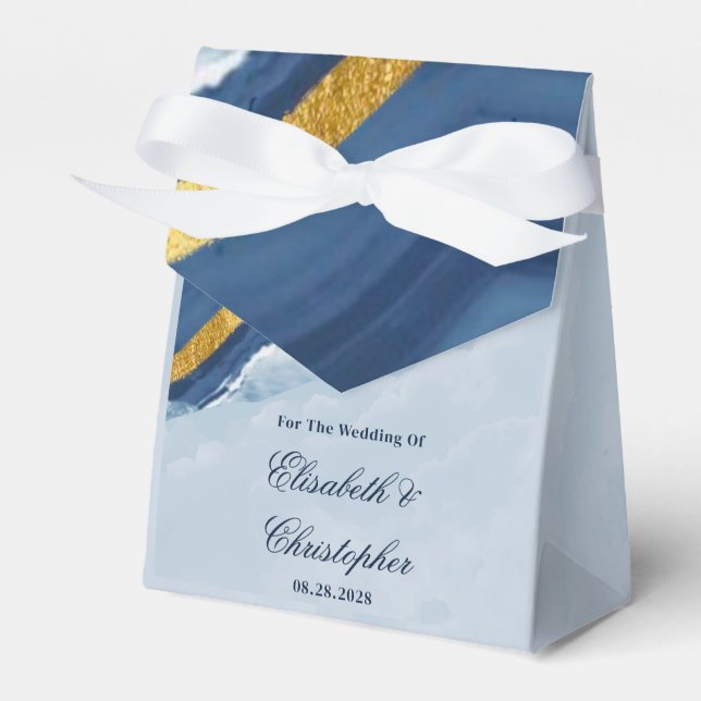 Dusty Navy Blue and Gold Agate Wedding Favor Box (Front Side)