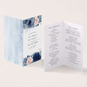 Dusty Navy Blue Blush Floral Wedding Programs