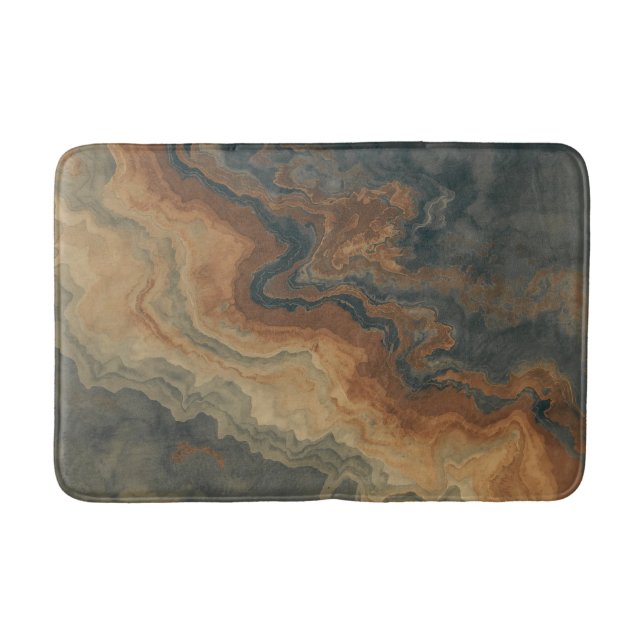 Dusty Navy Blue Burnt Orange Sage Abstract Bath Mat (Front)
