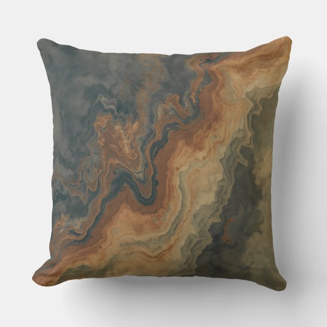 Dusty Navy Blue Burnt Orange Sage Abstract Throw Pillow (Front)