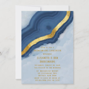 Dusty Navy Blue & Gold Agate Bridesmaids Luncheon Invitation