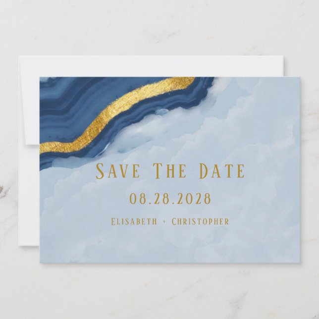 Dusty Navy Blue & Gold Agate Enregistrer Les Carte (Devant)