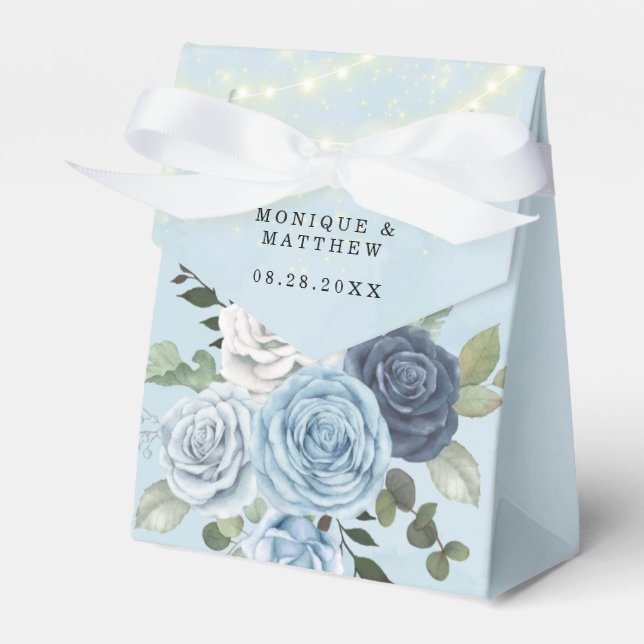 Dusty Navy Blue Peony Country Lights Wedding Favor Box (Front Side)