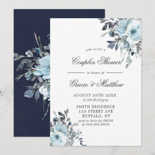 Dusty Navy Blue Peony Couples Invitations de douch