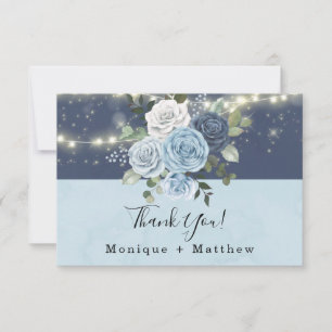 Dusty Navy Blue Peony Wedding Thank You Card