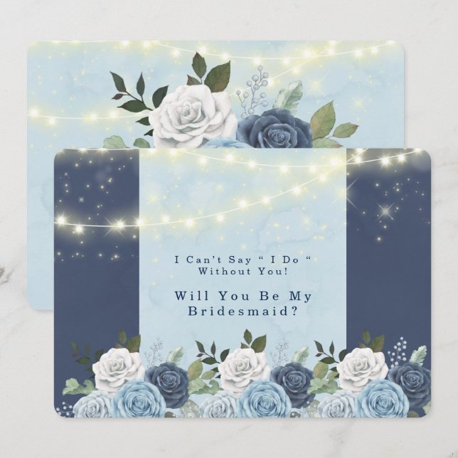 Dusty Navy Blue Peony Will You Be My Bridesmaid Invitation (Front/Back)