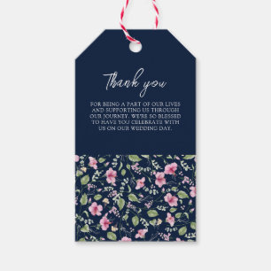 Dusty Navy Blue Pink Hibiscus Bloom Wedding Shower Gift Tags