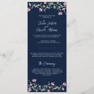 Dusty Navy Blue Pink Hibiscus Bloom Wedding Shower Program