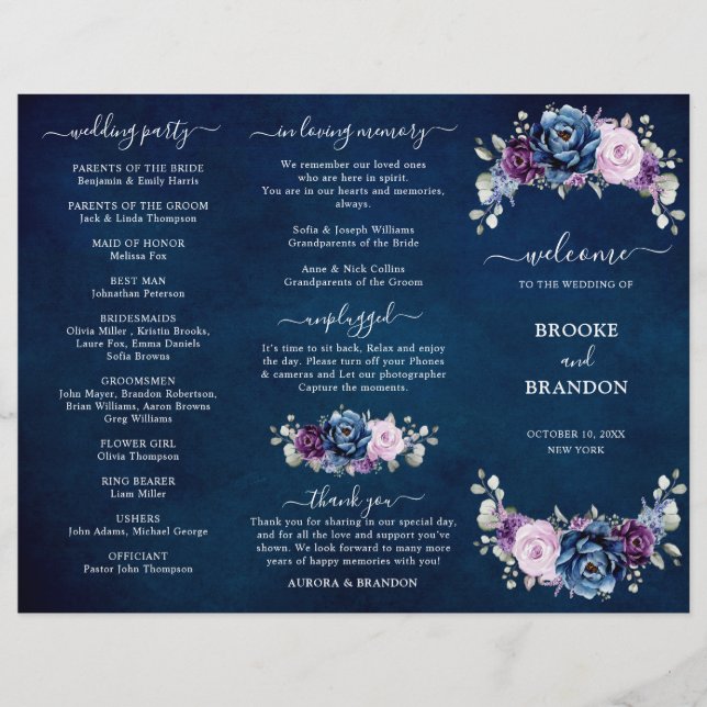 Dusty Navy Blue Purple Lilac Bloom Programme de ma (Devant)