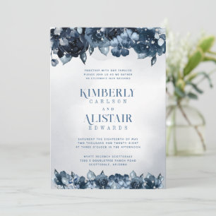 Dusty Navy Blue Silver Faire-part de mariage