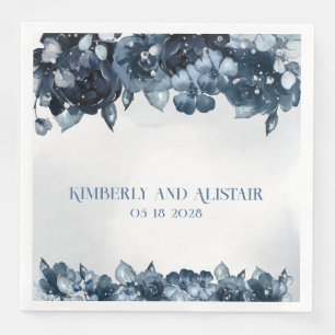Dusty Navy Blue Silver Wedding Napkin