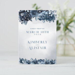 Dusty Navy Blue Silver Wedding Return Mail RSVP Card