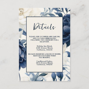 Dusty navy blue & white floral watercolor enclosure card
