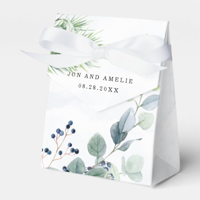 Dusty Navy Eucalyptus Greenery Rustic Wedding Favor Box (Front Side)