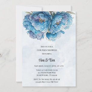 Dusty Navy Paint Peony Couples Shower Invitation