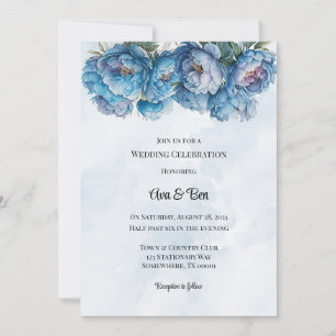 Dusty Navy Paint Peony Wedding Celebration  Invitation