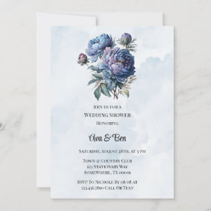 Dusty Navy Paint Peony Wedding Shower Invitation