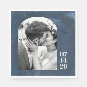 Dusty Navy Photo Arch Wedding Date Personalized Napkin
