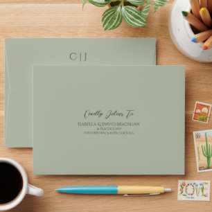 Dusty Olive Green Monochromatic Wedding Envelope
