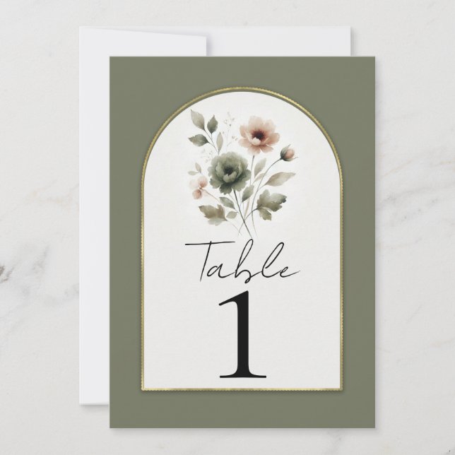 Dusty Olive Pink Gold Watercolor Floral Table  Invitation (Front)