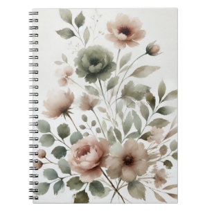 Dusty Olive & Pink Watercolor Floral Wedding Notebook