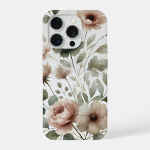 Dusty Olive & Pink Watercolor Modern Floral iPhone 15 Pro Case