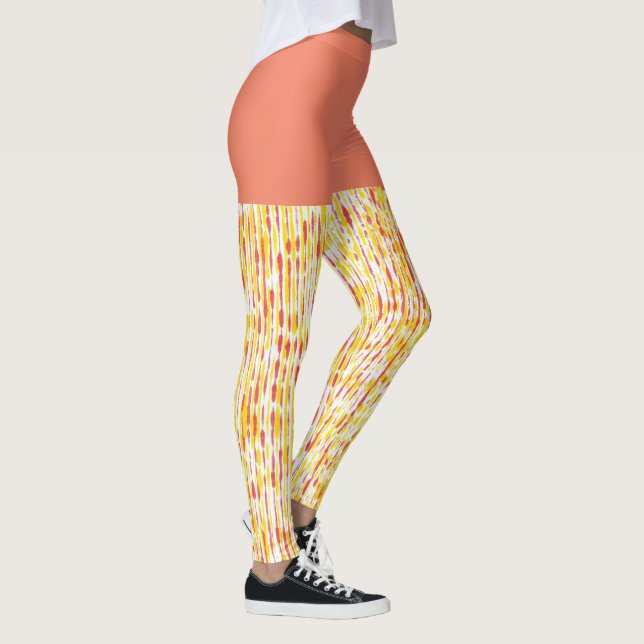 Dusty Orange and Yellow Vertical Raindrops Pattern Leggings (Right)