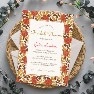 Dusty Orange Peony Flowers Fall Bridal Shower Invitation