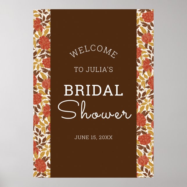 Dusty Orange Peony Flowers Fall Bridal Shower Poster (Front)