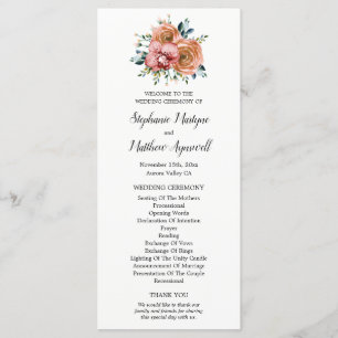 Dusty Orange Roses Wine Orchids Wedding Ceremony Program
