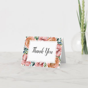 Dusty Orange Roses Wine Red Orchids Floral Wedding Thank You Card