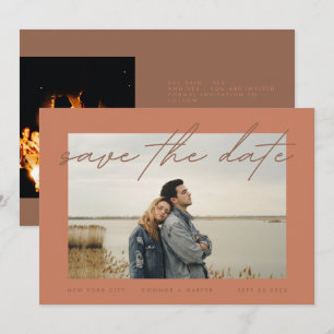 Dusty Orange Terracotta Elegant Border Photo Save The Date