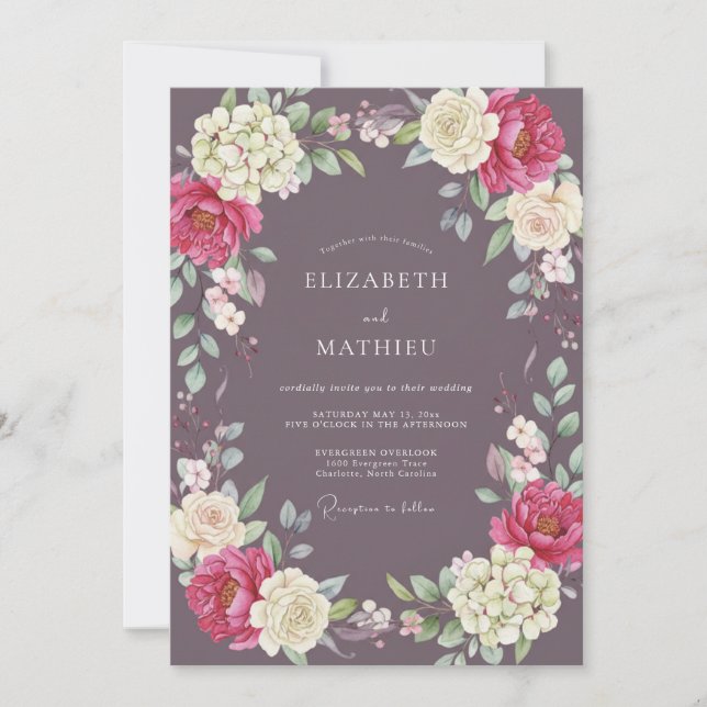 Dusty Orchid Ranunculus Wedding Invitation (Front)