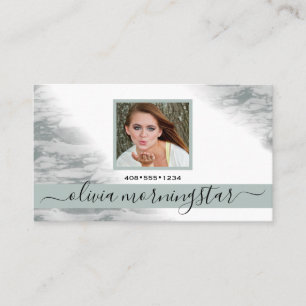 Dusty Pale Sage Green Watercolor QR and Photo Business Card