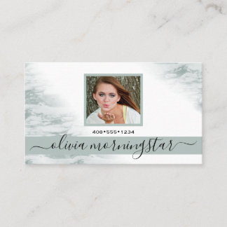 Dusty Pale Sage Green Watercolor QR and Photo Business Card