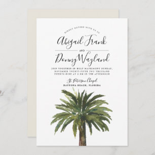 Dusty Palm   Sand Back Wedding Celebration Invitation