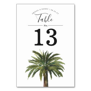Dusty Palms   Beach Wedding Table Number