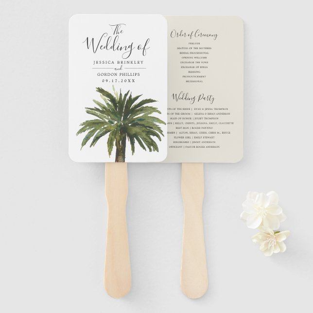 Dusty Palms | Wedding Program Hand Fan (Front and Back)