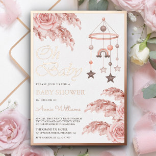 Dusty Pampas Boho Rainbow Baby Shower Rose Gold