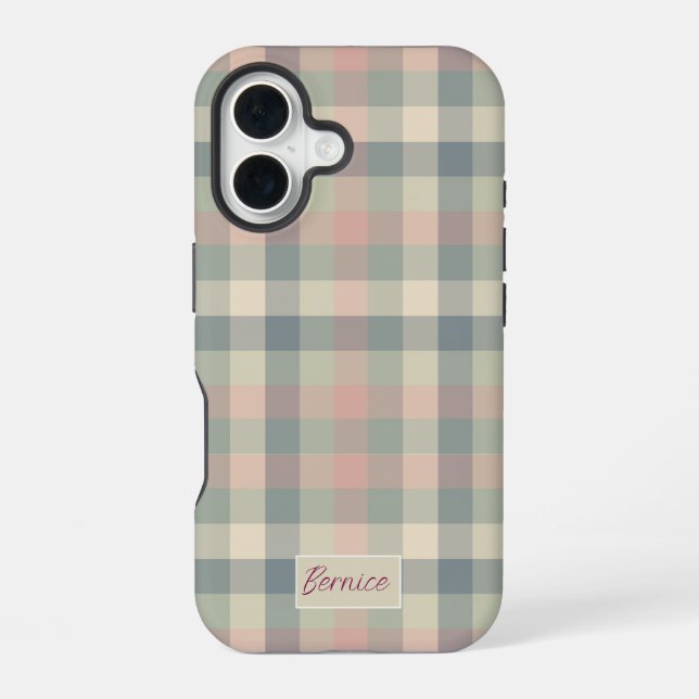 Dusty Pastel Checks iPhone 16 Case (Back)